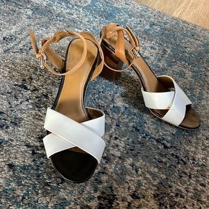 Coach white and tan open toed heels